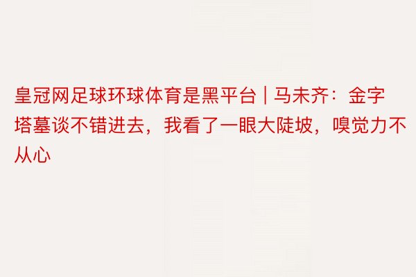 皇冠网足球环球体育是黑平台 | 马未齐：金字塔墓谈不错进去，我看了一眼大陡坡，嗅觉力不从心
