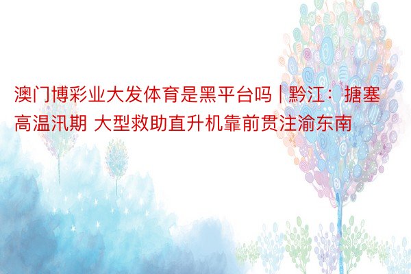 澳门博彩业大发体育是黑平台吗 | 黔江：搪塞高温汛期 大型救助直升机靠前贯注渝东南