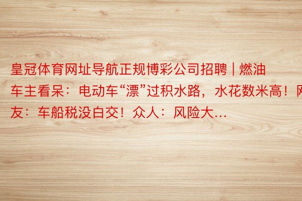 皇冠体育网址导航正规博彩公司招聘 | 燃油车主看呆：电动车“漂”过积水路，水花数米高！网友：车船税没白交！众人：风险大…
