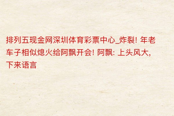 排列五现金网深圳体育彩票中心_炸裂! 年老车子相似熄火给阿飘开会! 阿飘: 上头风大, 下来语言