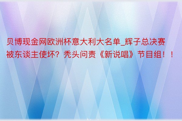 贝博现金网欧洲杯意大利大名单_辉子总决赛被东谈主使坏？秃头问责《新说唱》节目组！！