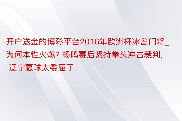 开户送金的博彩平台2016年欧洲杯冰岛门将_为何本性火爆? 杨鸣赛后紧持拳头冲击裁判, 辽宁赢球太委屈了