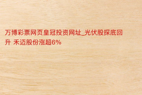 万博彩票网页皇冠投资网址_光伏股探底回升 禾迈股份涨超6%